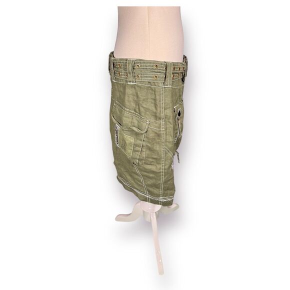 Pete & Greta 100%‎ Green Linen Belted Cargo Mini Skirt Size 4 Retro Midi Skirt - Picture 2 of 10